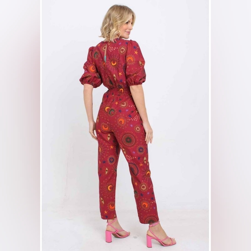 FARM Rio Vibrant Red Patterned Jumpsuit - Picture 8 of 13